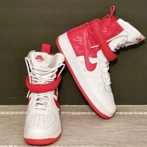 Nike Air Force 1 High Basketball Sneakers (2017), M9, White/Univ. Red, Like New!